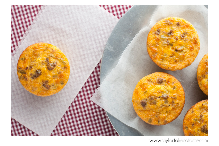 Individual Chipotle Tabasco Cheddar Sausage Frittatas