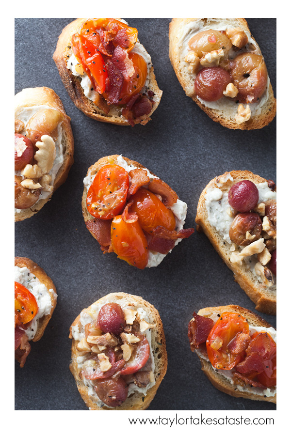 French Bread Crisps with Roasted Grapes or Grape Tomatoes