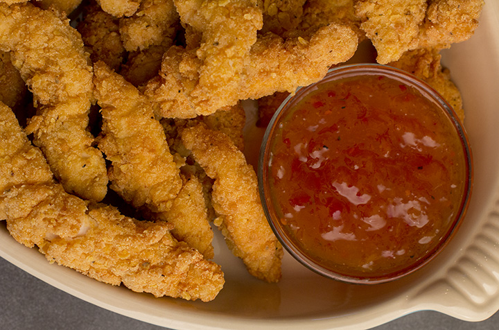 Frito Fried Chicken Tenders with Sweet & Spicy Peach Dipping Sauce